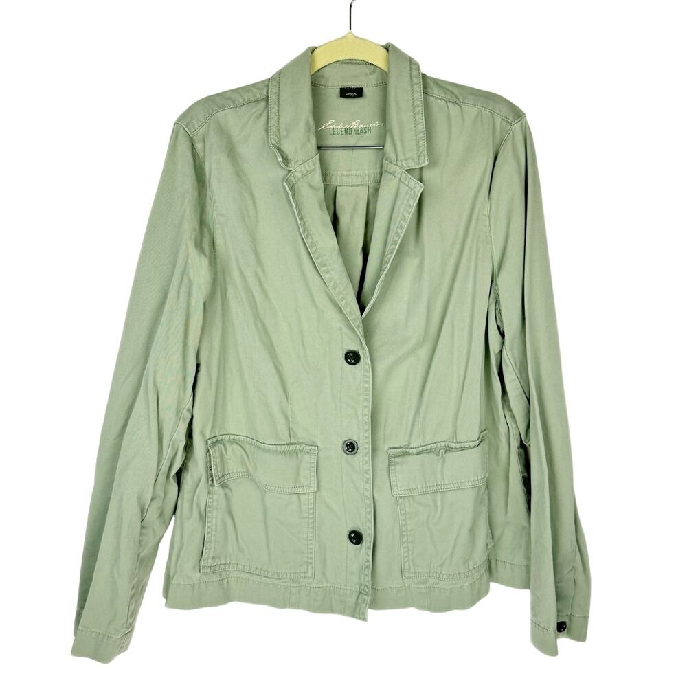 Eddie Bauer Green Legend Wash Cotton Cargo‎ Lightweight Button Up Jacket Sz XL